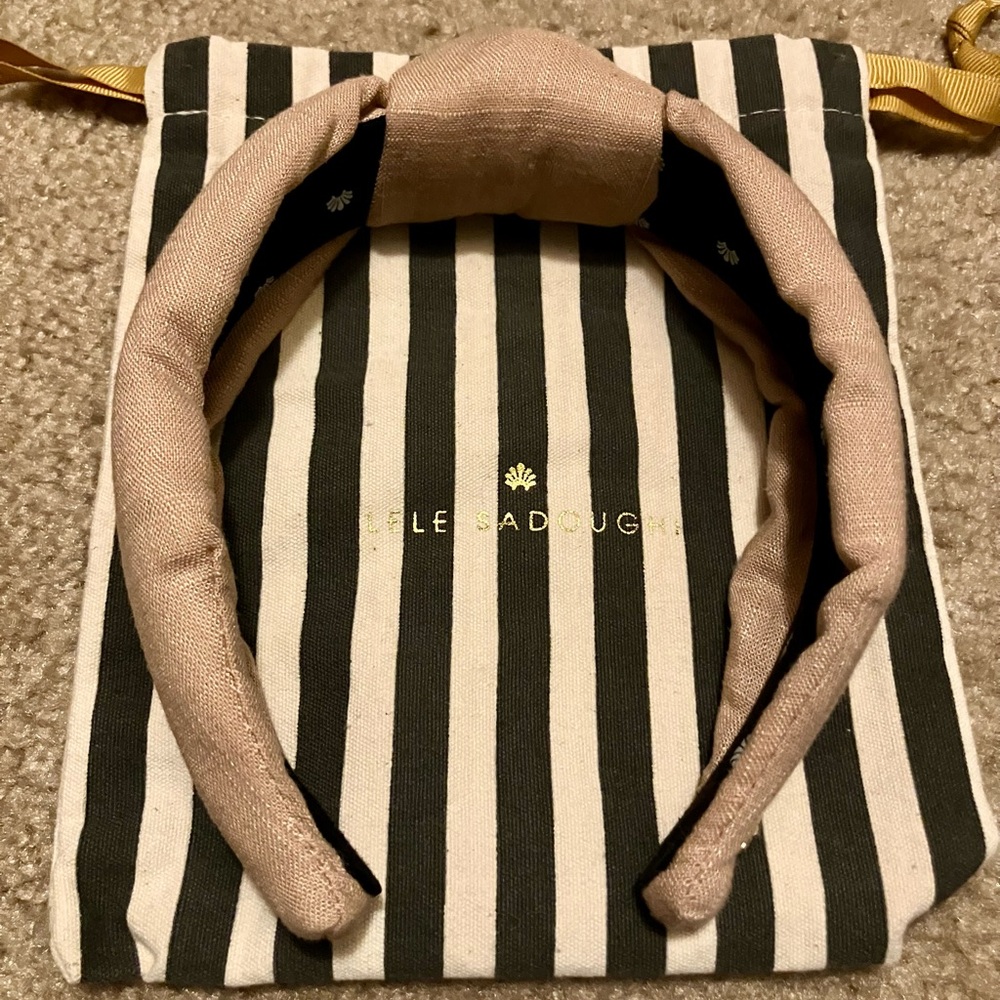 Lele Sadoughi khaki headband with duster bag